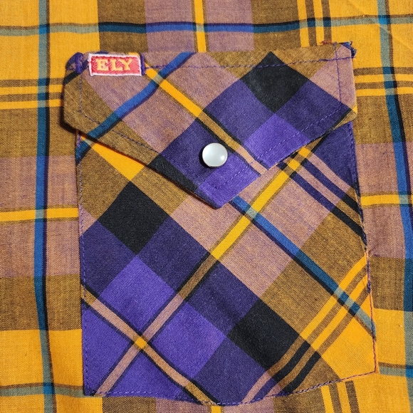 Vintage Ely Plains Purple & Gold Western Pearl-Snap Button Down Shirt - Picture 5 of 10